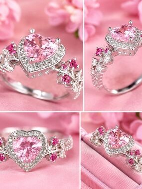 Heart Pink Crystal Ring - Women's Pink Gemstone Ring